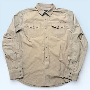 PrAna Shirt Mens Medium Beige Geometric Print Button Front Long Sleeve M21170307